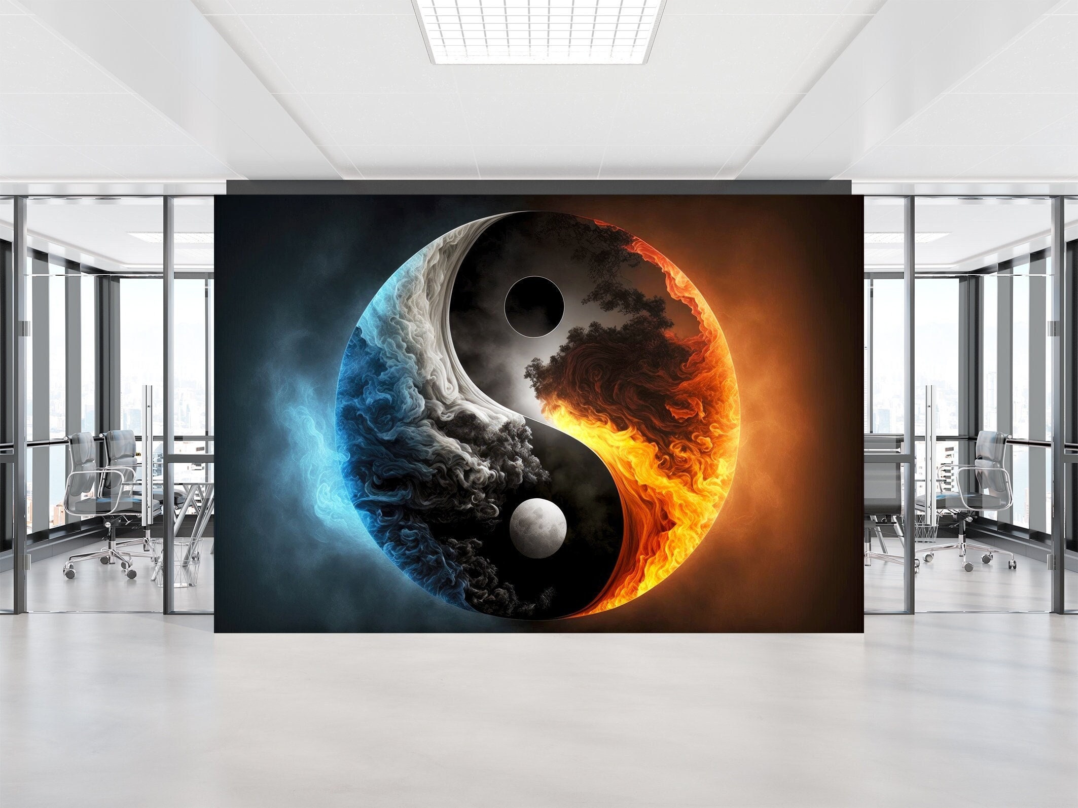 Yin Yang Fire and Water Wallpaper Mural, Peel and Stick - Etsy