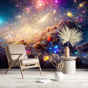 Rainbow Galaxy Wallpaper Deep Space & Star Clusters Galaxy Peel and Stick Self Adhesive Wall Mural Nursery Bedroom Modern wall Decor Home