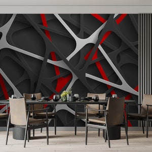 Linien Geometrisches Design Schwarze und Rote Linien Tapete & Wandbild Druck Schälen und Aufkleben Wandkunst Dekor