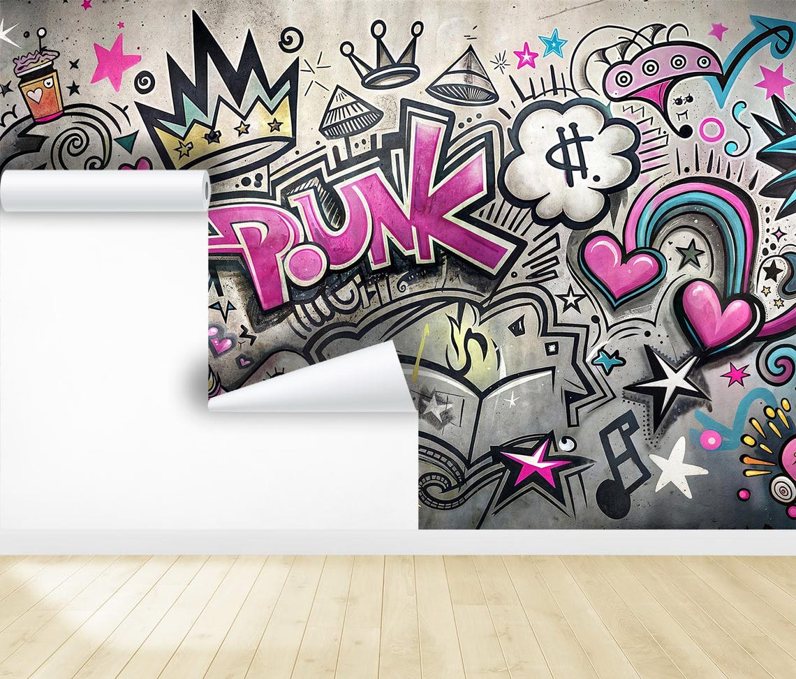 Grunge Street Art Graffiti Wallpaper Peel and Stick & Mural Wall Art ...