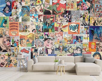 デコパージュ壁絵 レトロコミックポップアートの剥がして貼れる壁紙壁画 - Etsy 日本