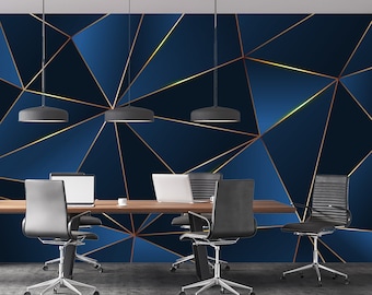 Geometric Lines Wallpaper Mural: Gold & Yellow Design, Peel and Stick