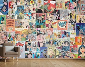 Pop Art Wallpaper Mural & Retro Comics  Peel and Stick Wallpaper Pop style Vintage Comics Art Wall Mural Wallpaper Pop Art Mural Decor Home