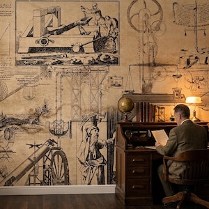 Fototapet Archimedes Science Drawings: Vintage ingenjörsuppfinningar (skal avskalbar och självhäftande)