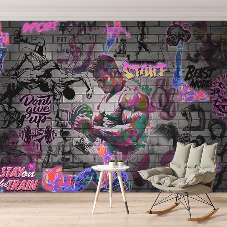 Sport Graffiti Wallpaper Wandbild: Gym, Fitness, Urban Art (Peel and Stick) Bild 2