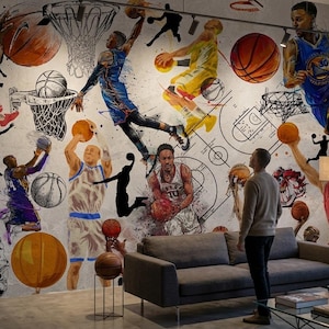 Basketball Wandbild Retro Sport Wallpaper Jungenzimmer Street Art Graffiti Print