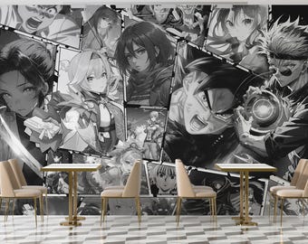 アニメコラージュ壁紙壁画：白黒、貼ってはがせるタイプ - Etsy 日本