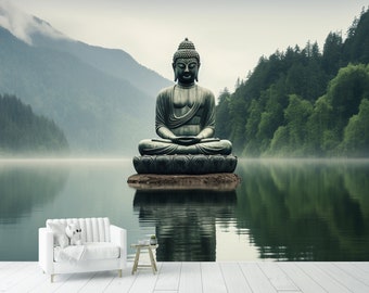 Meditation Buddha Wallpaper & Wall Mural Natural Water Landscape Peel and Stick Art Deco Wallpaper Decor Home Room