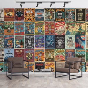 Vintage Collage Wallpaper Retro Pop Art Mural Wallpaper & Vintage Wall Mural Wallpaper Retro Peel and Stick Vintage Comics Art Wall Mural
