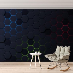 Hexagon Dunkelblaue Tapete Geometrische & Abstrakte Moderne Wandbild Schälen und Aufkleben Wandkunst Selbstklebende Gamer Tapete