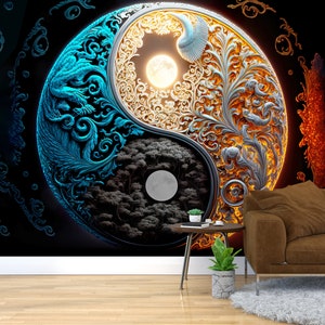 Simbolo Yin Yang Carta da parati murale Mandala Estetica Peel and Stick Carta da parati astratta Autoadesiva Decorazione Casa
