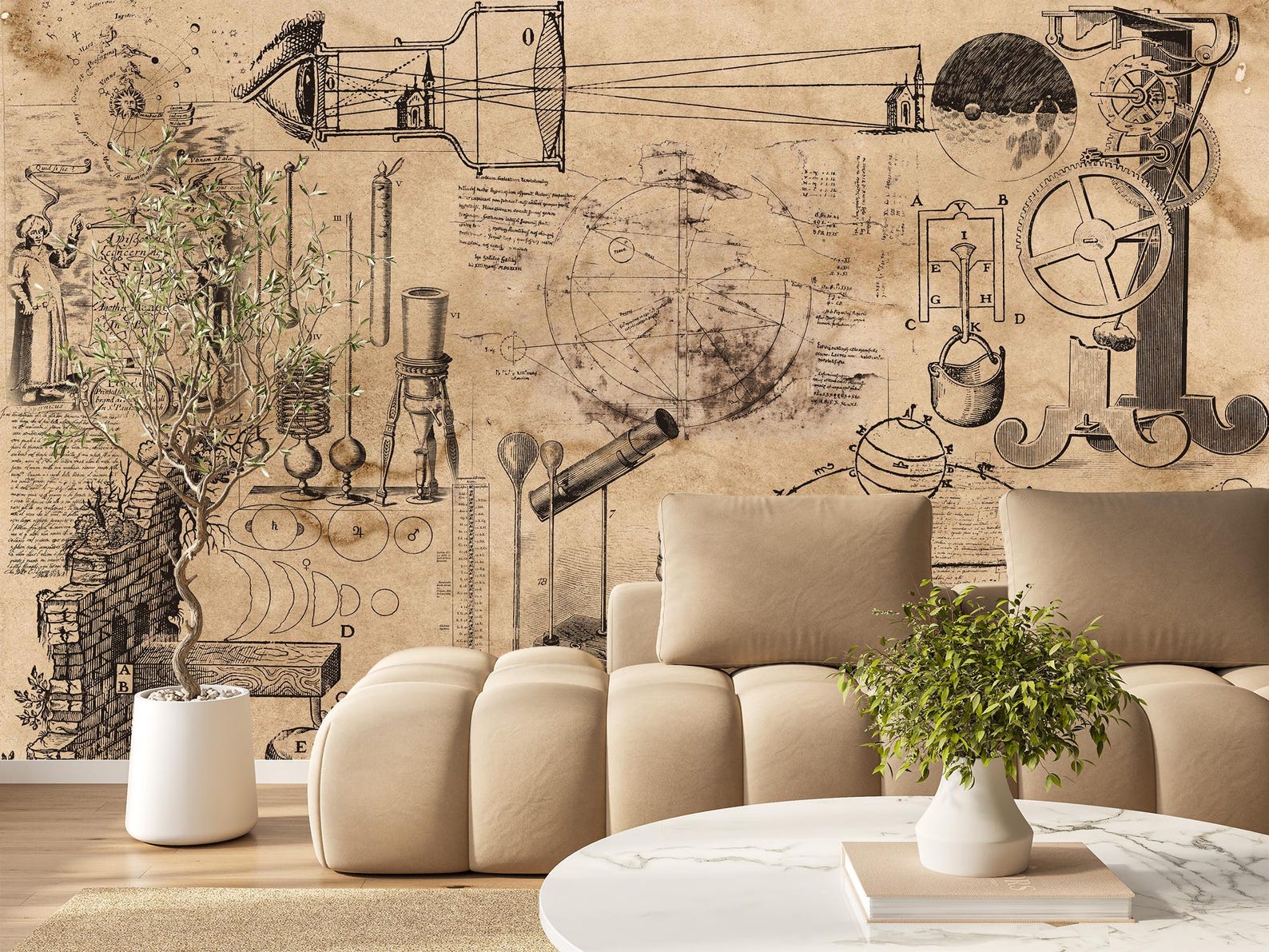 Galileo Drawings Wallpaper Vintage Science Engineer Wall Mural Print - Etsy