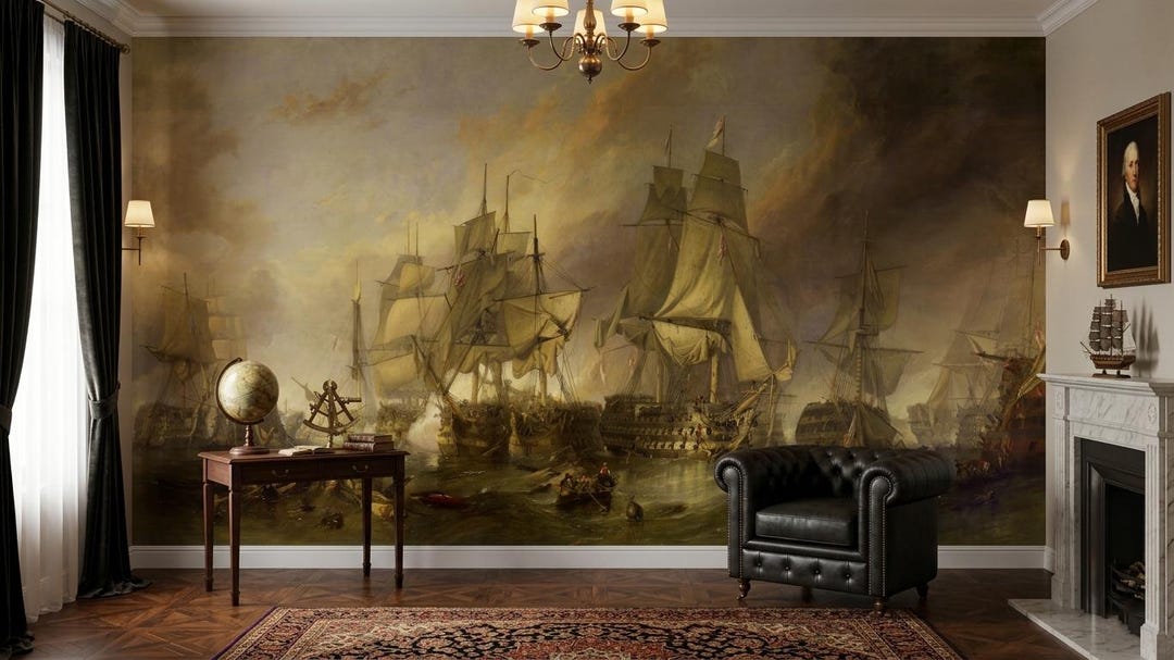 William Turner Trafalgar Battle Wallpaper Nautical Wall Room Mural