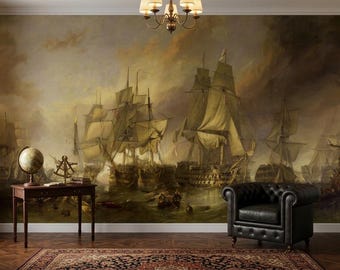 Tapeta Williama Turnera "Trafalgar Battle" w stylu marynistycznym, dekoracja ścienna do pokoju