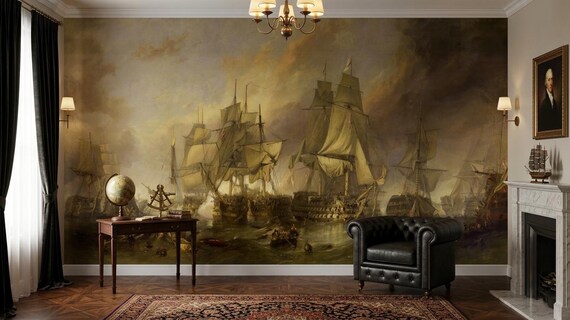 William Turner Trafalgar Battle Wallpaper Nautical Wall Room Mural