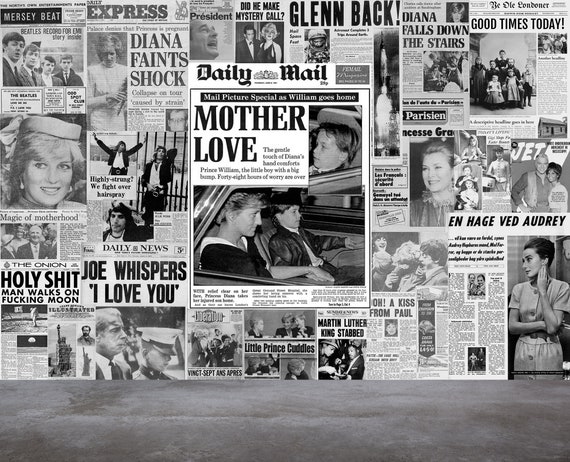 Black & White Vintage Retro Newspaper Print Wallpaper – Decorzee