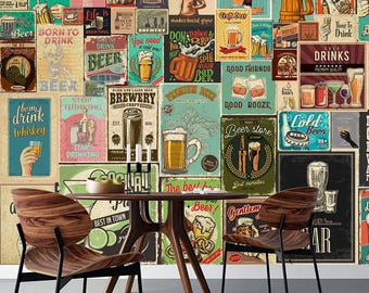 ビール酒場の壁紙壁画：クラフトビール醸造所のバー装飾 - Etsy 日本