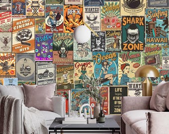 レトロポップアートオリジナルポスター壁紙 剥がして貼るだけ