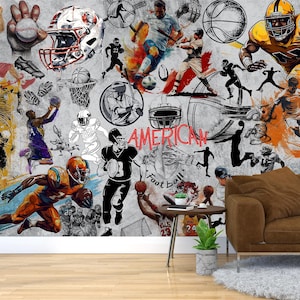 スポーツ グラフィティ 壁画 壁紙 ニュートラル ストリート アート モチベーション 壁画 フィットネス ワークアウト 装飾 モダン 剥がして貼る 粘着壁紙
