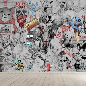 グラフィティ 漫画壁紙 アーバンストリートアート モダン＆オリジナルコラージュ ストリートアート アブストラクト 剥がして貼る壁画 モダンウォールデコレーション ホーム