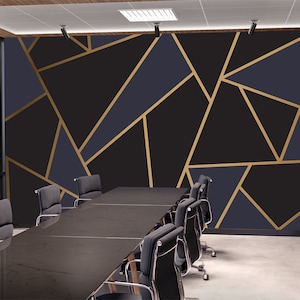 Black & Gold Geometric Wallpaper Modern Abstract Black Background Wall Mural Art Deco Geometric Decor Hous Self Adhesive