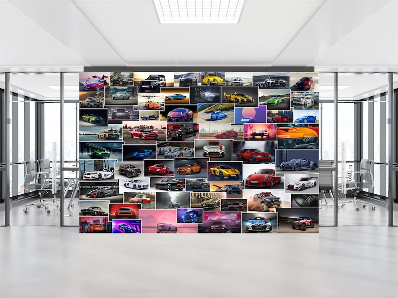 Cars Collage Wallpaper Kids Room Decor Sports Car & Wall Mural Etsy