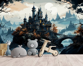 Fantasy Castle Wallpaper Mural, Kids Nursery Decor, Peel and Stick