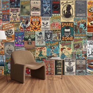 Retro Americana Pop Art Collage Mural (Peel and Stick Wallpaper)