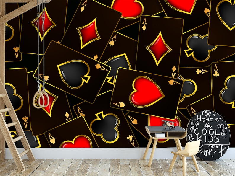 Playing Cards Wallpaper Poker Casino & Card Suits Self Adhesive Poker Chips Wall Art Mural Modern Peel and Stick Decor image 1