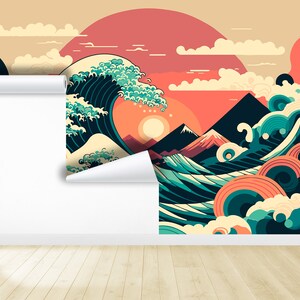 Great Wave Kanagawa Japanese Wallpaper & Wall Art Mural Self Adhesive