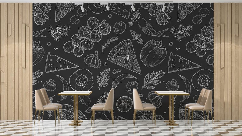Pizza and Other Food Wallpaper & Mural Kitchen Vegetables Modern Decor Restaurant and Kitchen Wall Art Peel and Stick Decor Wallpaper