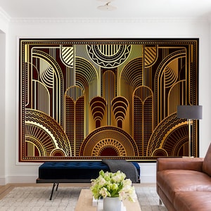 Papel pintado abstracto moderno geométrico negro y dorado Mural de pared negro Art Deco Decoración geométrica Hogar Autoadhesivo