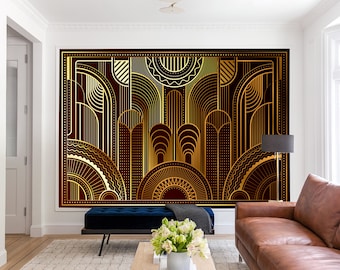 Geometric Modern Abstract Wallpaper Black & Gold Black Wall Mural Art Deco Geometric Decor Hous Self Adhesive