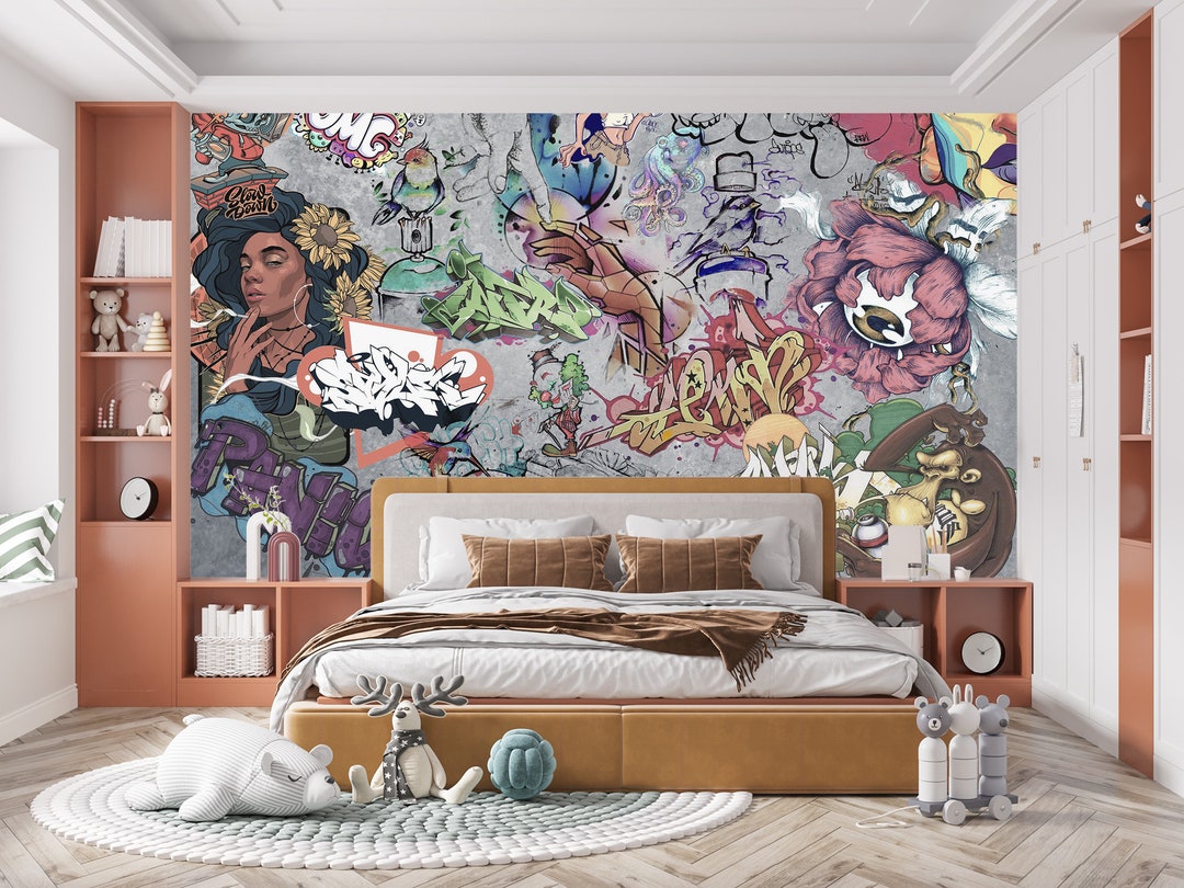 Street Art Graffiti Wallpaper, Urban Abstract Peel and Stick Mural - Etsy