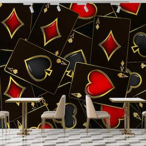 Playing Cards Wallpaper Poker Casino & Card Suits Self Adhesive Poker Chips Wall Art Mural Modern Peel and Stick Decor