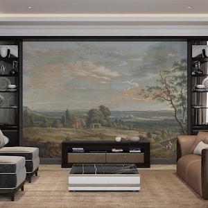 Vintage Rural Landscape Wallpaper Mural, Peel and Stick Wall Art
