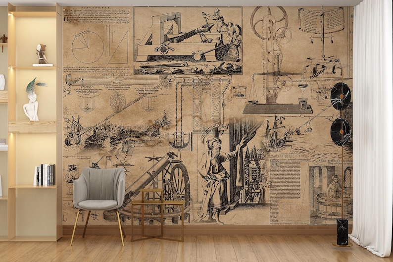 Archimedes Vintage Wallpaper Engineer Scientist Science Drawings ...