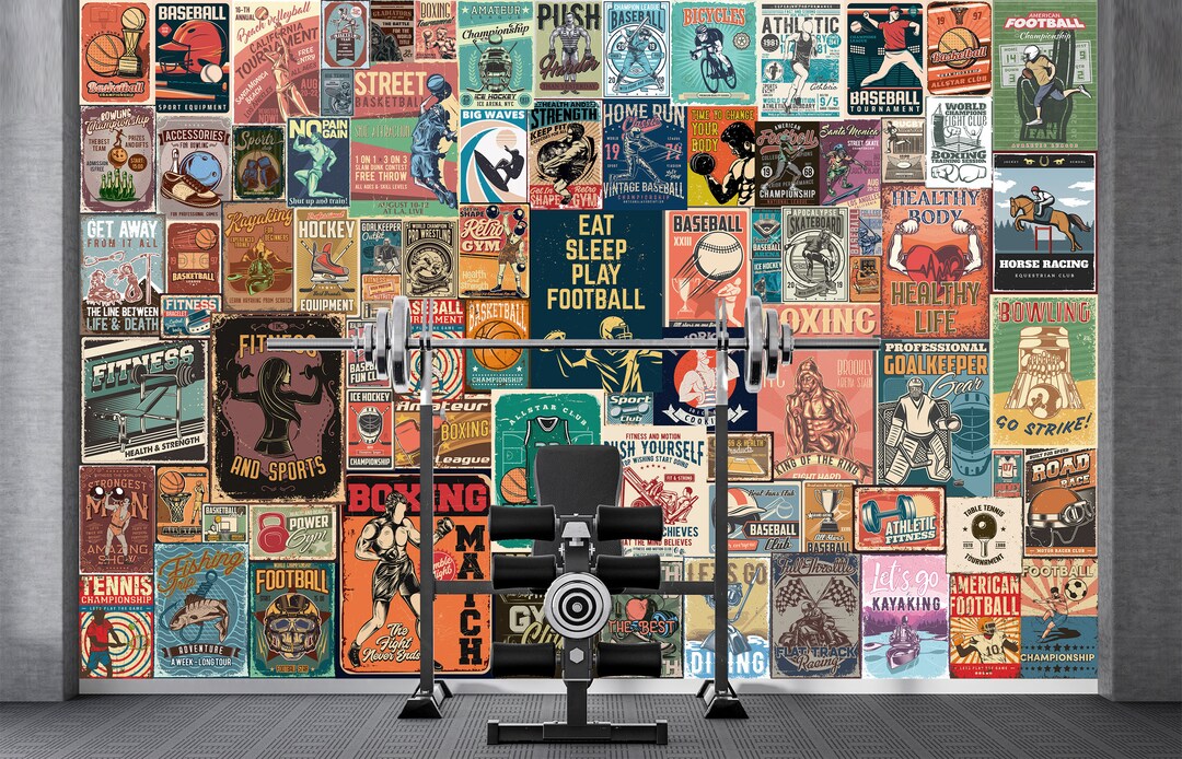 Retro Sport Poster Gym Wallpaper Vintage Wall Mural & Motivation Retro