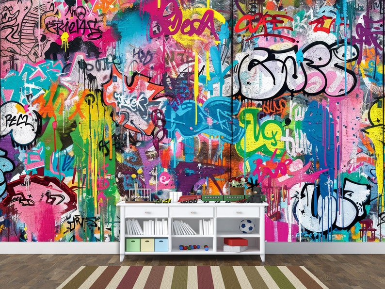 Graffiti Wall Mural Wallpaper Print Peel and Stick Funky Urban Streat ...