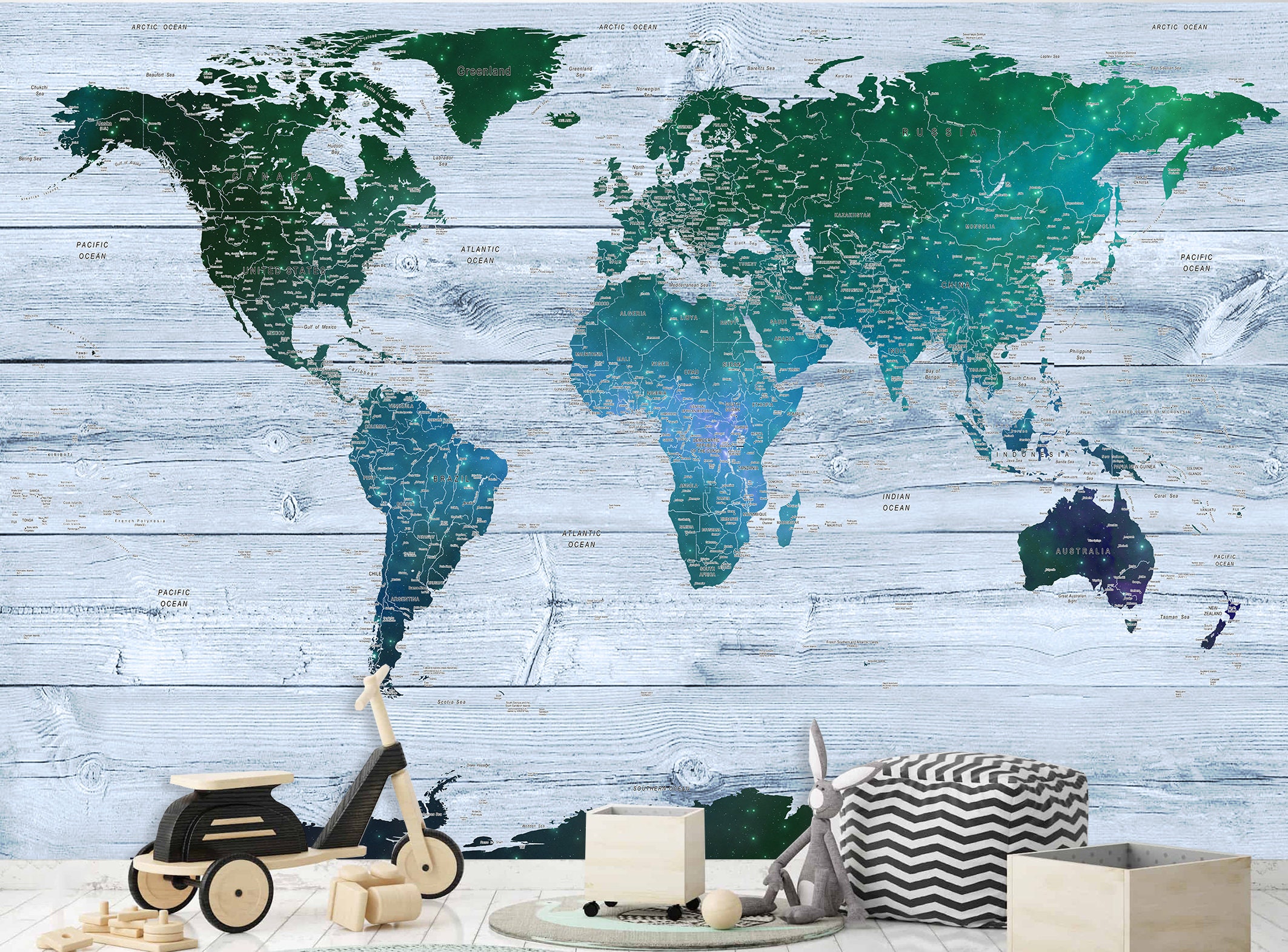 Mural World map decor Wallpeper Peel and stick wall mural Map  Etsy