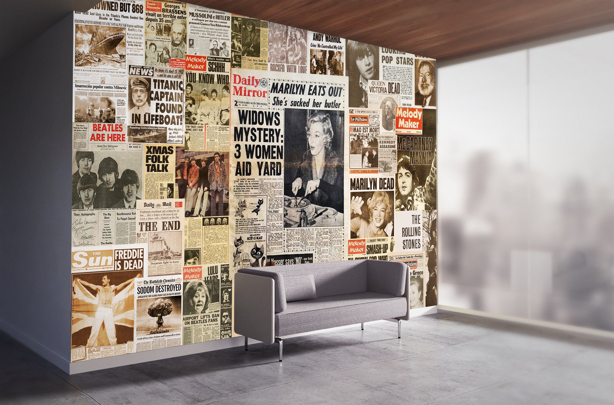 Newspaper Collage Wallpaper & Creative Vintage Journal News Self Adhesive Wall  Art Mural Modern Peel and Stick Decor 
