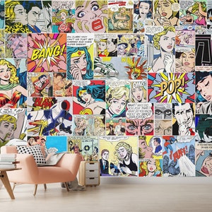 Retro Pop Art Wallpaper Peel and Stick & Vintage Comics Art Wall Mural  Wallpaper Retro Pop Art Mural Decor Home