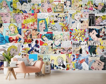 Retro Pop Art Wallpaper Peel and Stick & Vintage Comics Art Wall Mural  Wallpaper Retro Pop Art Mural Decor Home