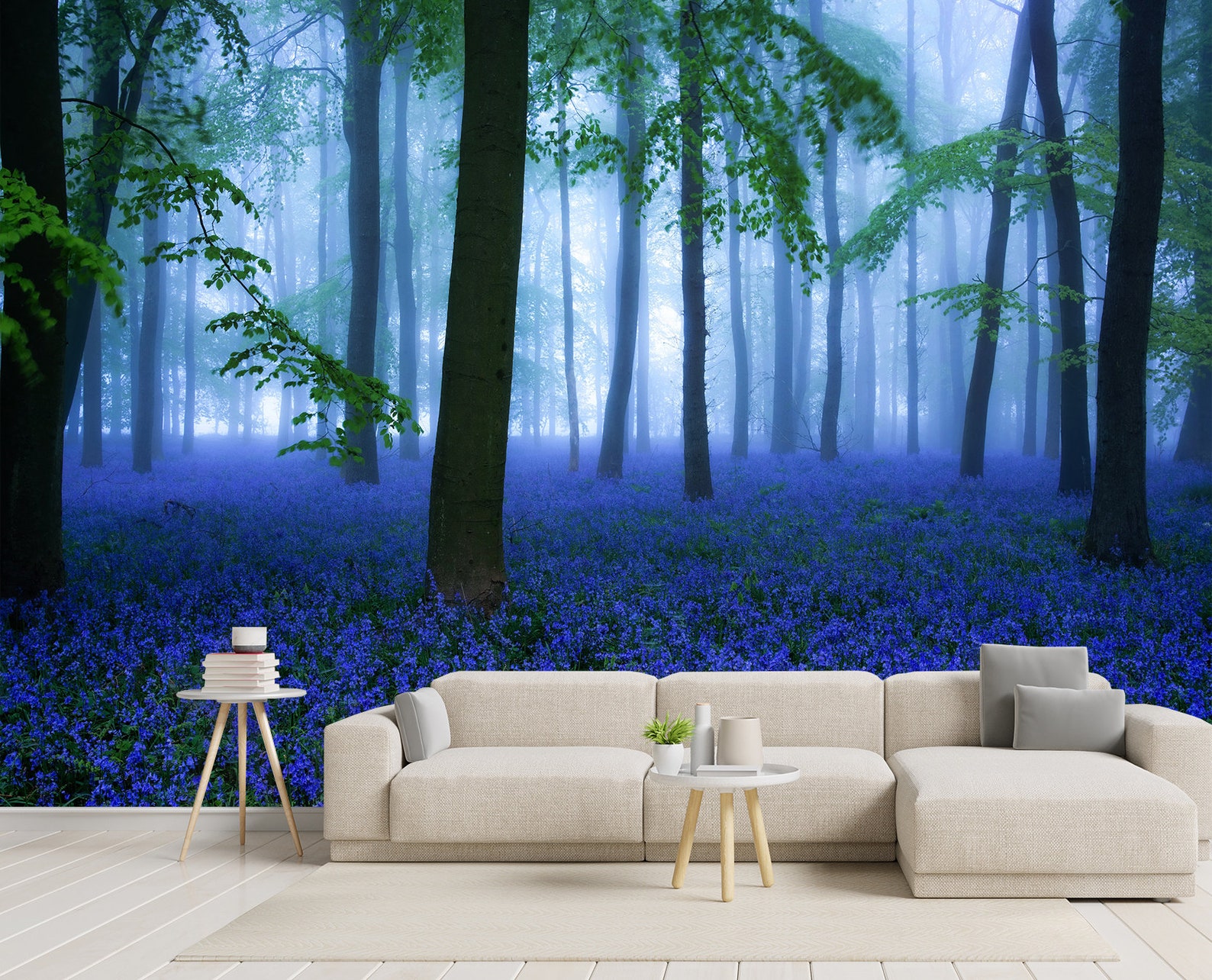 Mural Fantasy forest wallpaper Peel and Stick Blue landscape | Etsy