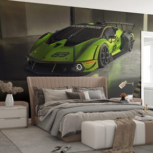 Carta da parati murale Lamborghini Boys Gamer Playroom Teen Cars Carta da parati murale Peel and Stick Autoadesiva Ufficio Camera da letto Carta da parati Sportcar