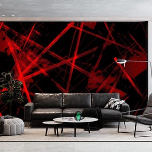 Rote Geometrische Tapete Abstrakte Dunkle Tapete Schwarz-Rote Farbe Wandbild Wandbild Schälen und aufkleben Wandbild Rote Linien Tapete
