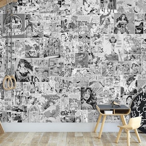 Carta da parati murale con fumetti retrò, carta da parati staccabile e adesiva pop art, carta da parati murale con fumetti vintage, carta da parati murale con fumetti pop art, decorazione per la casa