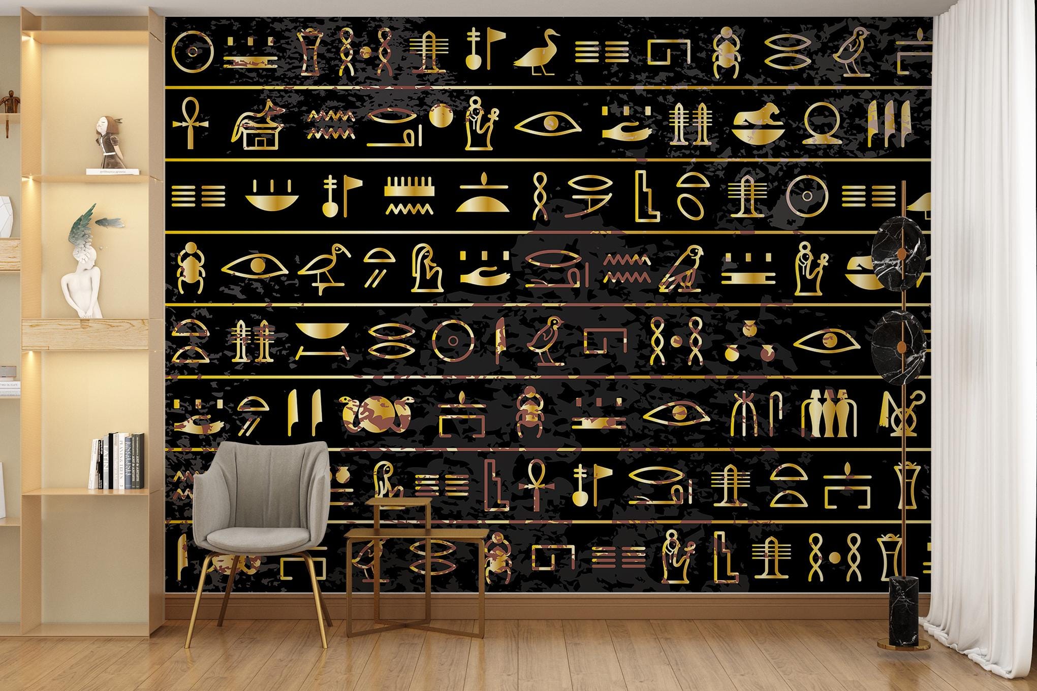 Papier Peint Mural 3D Hiéroglyphes égyptiens – Autocollant Et Amovible