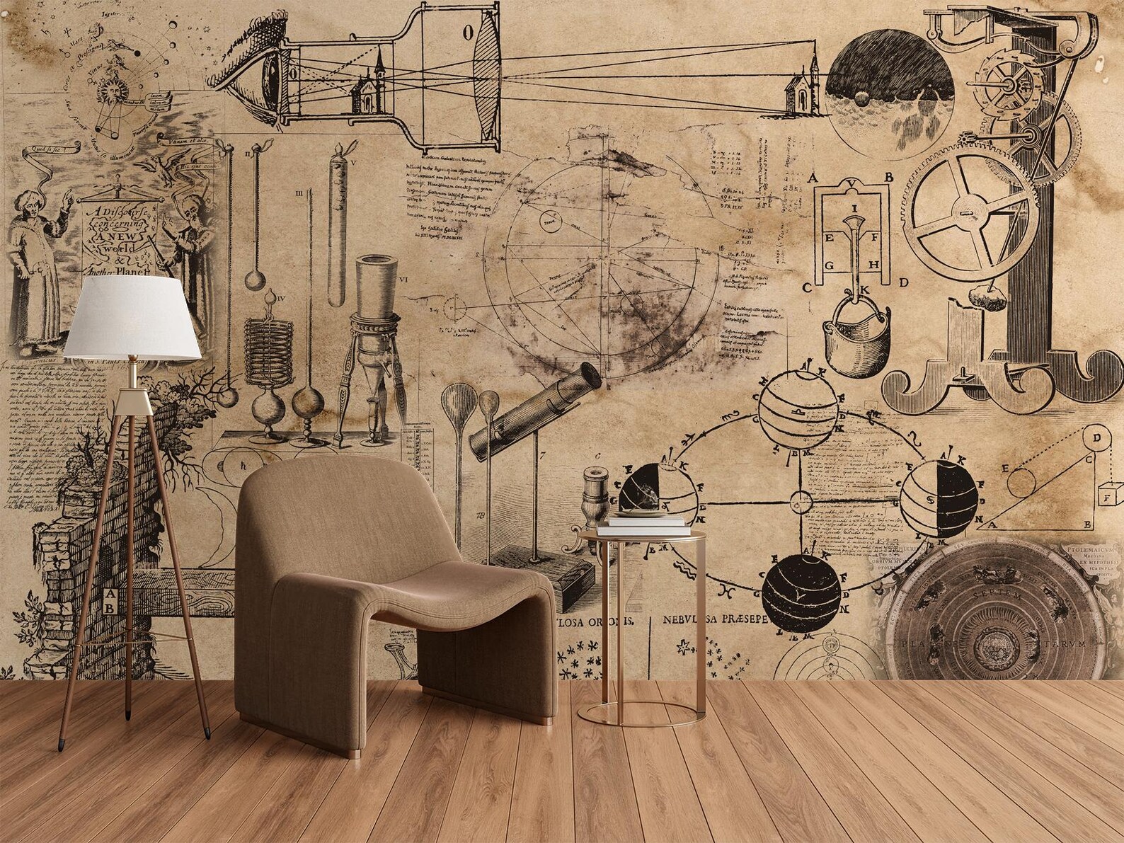 Galileo Drawings Wallpaper Vintage Science Engineer Wall Mural Print - Etsy