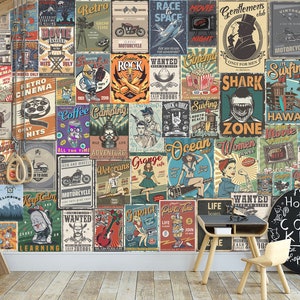 Retro Pop Art Original Poster Wallpaper Peel and Stick & Vintage Art Wall Mural Wallpaper Retro Pop Modern wall Decor Home Vintage Comics